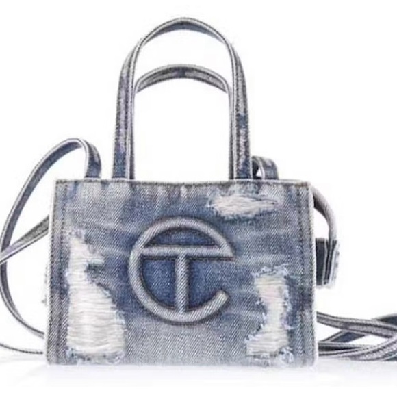 Telfar Handbags - NWT Telfar Small Distressed Denim Shopper & Dust Bag
